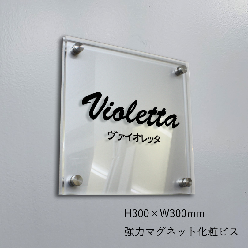 シルバーアルミ複合板×透明アクリル銘板　強力マグネット化粧ビス