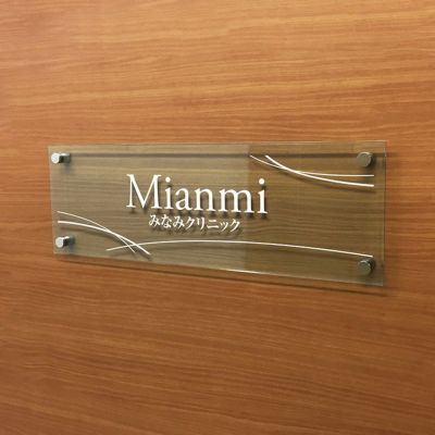 ガラス調アクリル銘板 化粧ビス止め　病院のプレート  クリニックのお洒落な看板 