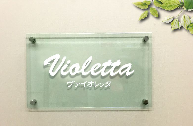 ガラス調アクリル銘板 化粧ビス止め　サロンの看板　店舗看板
