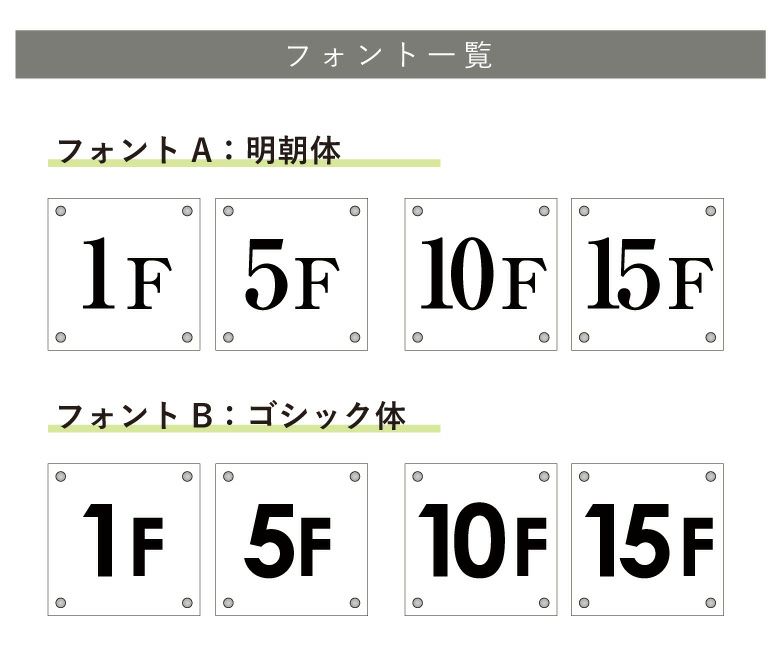 階数表示サイン 透明アクリルプレート 化粧ビス止め H300×W300