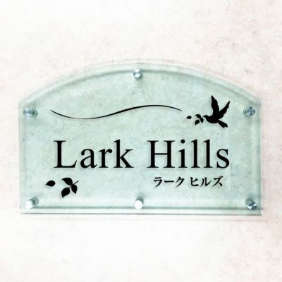 ガラス調アクリル銘板 カマボコ型 化粧ビス止め　マンション看板