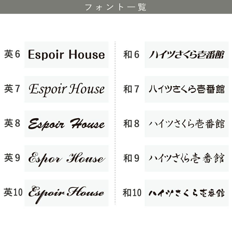 銘板館ライト　フォント一覧