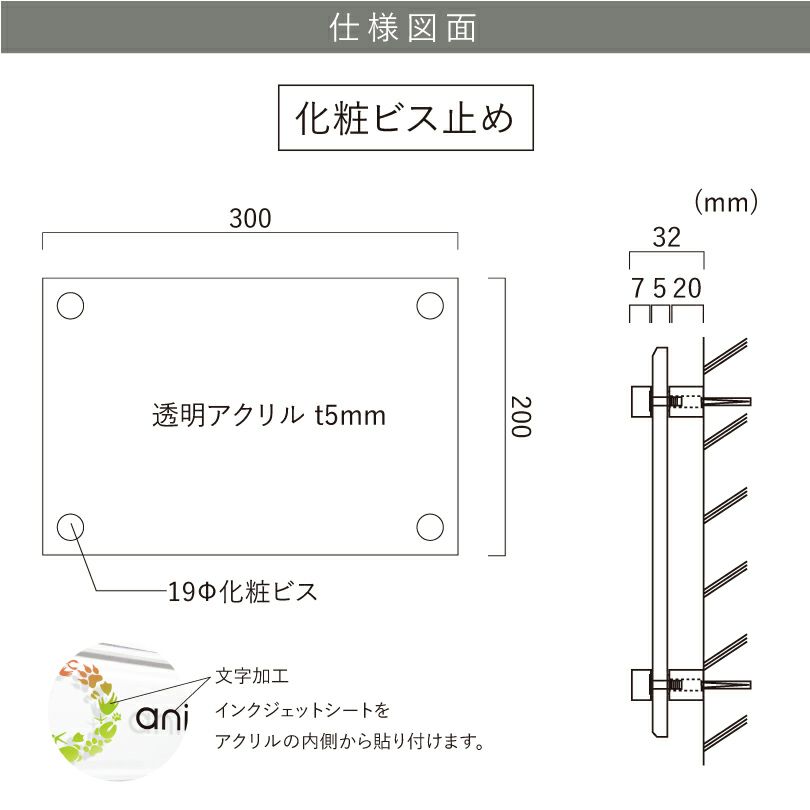 銘板館ライト　フルカラー　透明アクリル看板　色パターン　化粧ビス