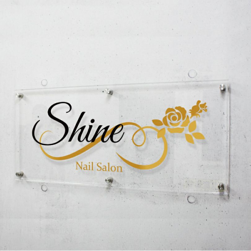 フルカラー透明アクリル銘板 化粧ビス止め 会社銘板 事務所看板