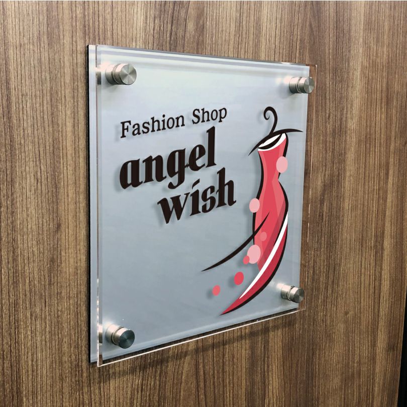 フルカラー透明アクリル銘板 ラフィネ2重構造仕様 化粧ビス止め 　ショップの看板