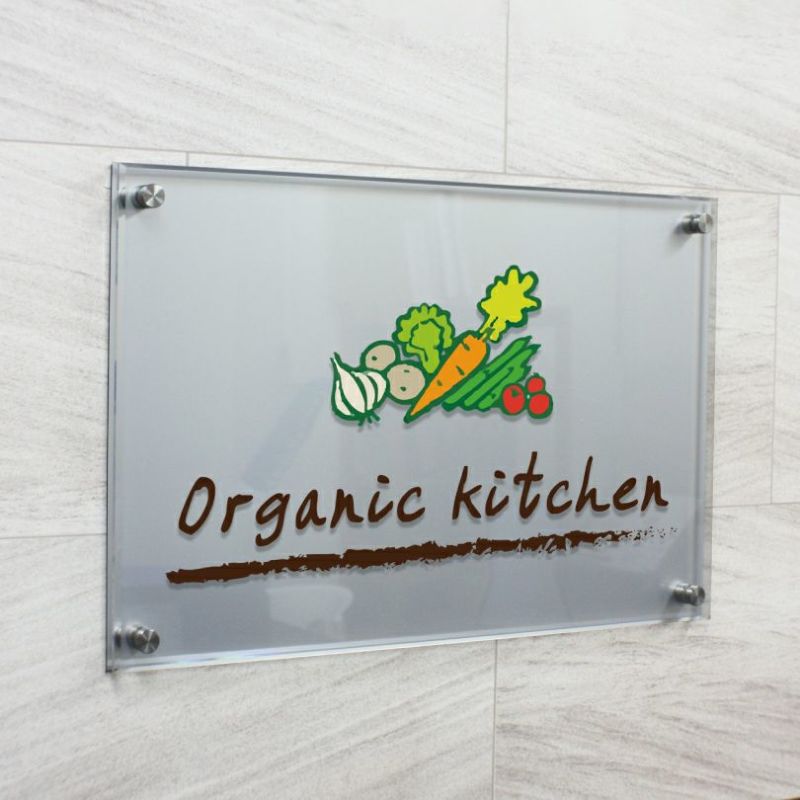 フルカラー透明アクリル銘板 ラフィネ2重構造仕様 化粧ビス止め 　お店の看板