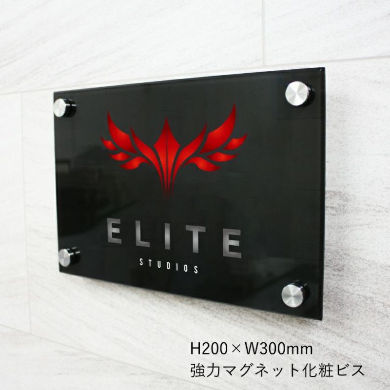 フルカラー透明アクリル銘板 強力マグネット化粧ビス止め H200×W300mm